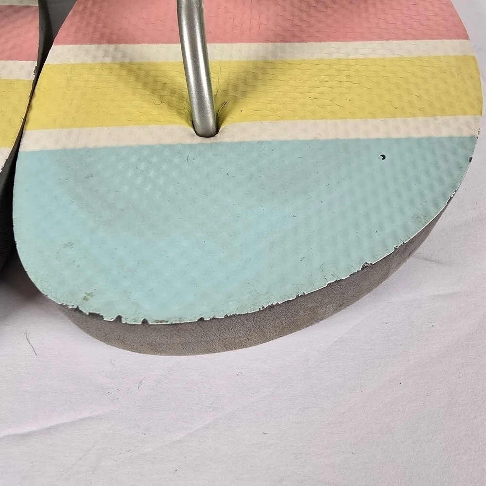 Brighton Colorful Striped Flip Flops With Gems On Top Of Sandals Size 10 Summer